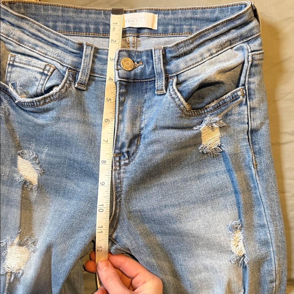 Vervet Denim Distressed Flare Jeans with Raw Hem - Picture 15 of 15